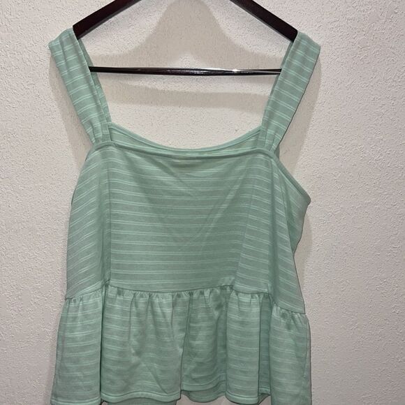 A.N.A. Flowy Strap Peplum Tank Cameo Green Stripe Blouse Women's Size XXL - Picture 7 of 11